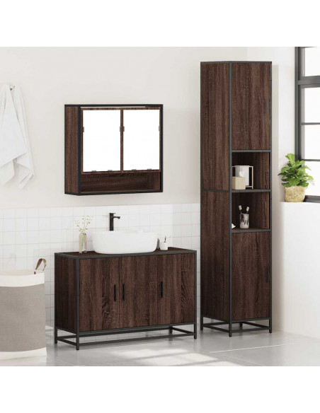 Set Mobili da Bagno 3 pz Rovere Marrone in Legno Multistrato