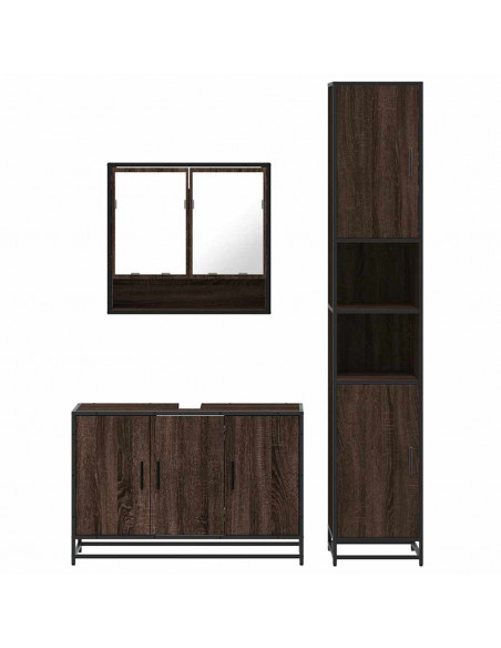 Set Mobili da Bagno 3 pz Rovere Marrone in Legno Multistrato