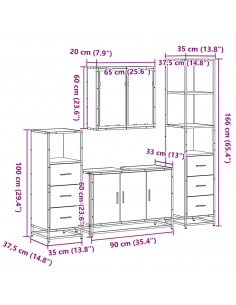 Set Mobili da Bagno 4 pz Rovere Fumo in Legno Multistrato