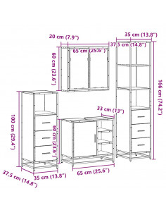 Set Mobili da Bagno 4 pz Rovere Fumo in Legno Multistrato