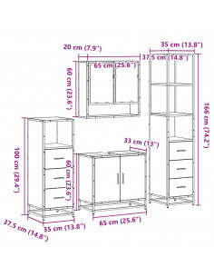 Set Mobili da Bagno 4 pz Rovere Fumo in Legno Multistrato