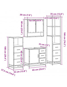 Set Mobili da Bagno 4 pz Rovere Fumo in Legno Multistrato