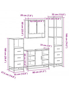 Set Mobili da Bagno 4 pz Rovere Fumo in Legno Multistrato