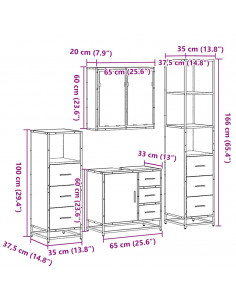 Set Mobili da Bagno 4 pz Rovere Fumo in Legno Multistrato