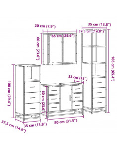 Set Mobili da Bagno 4 pz Rovere Fumo in Legno Multistrato