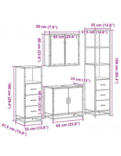 Set Mobili da Bagno 4 pz Rovere Fumo in Legno Multistrato
