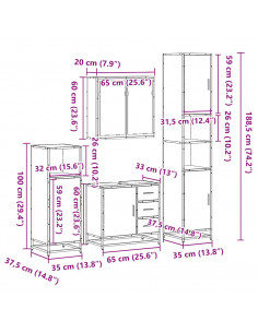 Set Mobili da Bagno 4 pz Rovere Fumo in Legno Multistrato