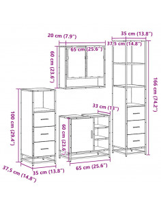 Set Mobili da Bagno 4 pz Rovere Marrone in Legno Multistrato