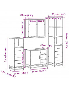 Set Mobili da Bagno 4 pz Rovere Marrone in Legno Multistrato