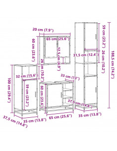 Set Mobili da Bagno 4 pz Rovere Marrone in Legno Multistrato