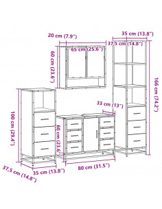 Set Mobili da Bagno 4 pz Rovere Marrone in Legno Multistrato