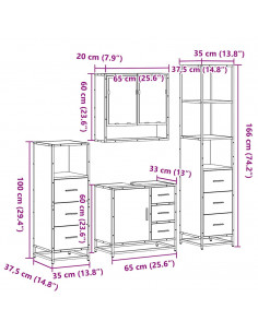 Set Mobili da Bagno 4 pz Rovere Marrone in Legno Multistrato