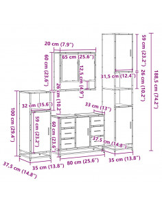 Set Mobili da Bagno 4 pz Rovere Marrone in Legno Multistrato