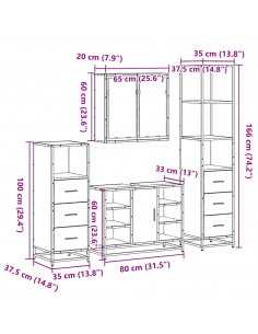 Set Mobili da Bagno 4 pz Rovere Marrone in Legno Multistrato