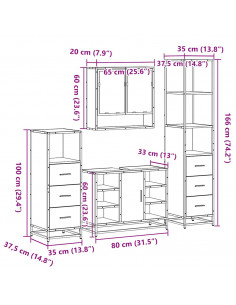 Set Mobili da Bagno 4 pz Rovere Marrone in Legno Multistrato