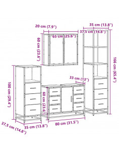 Set Mobili da Bagno 4 pz Rovere Marrone in Legno Multistrato