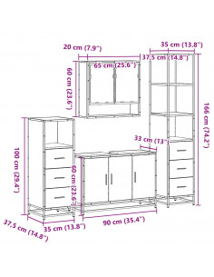 Set Mobili da Bagno 4 pz Rovere Sonoma in Legno Multistrato