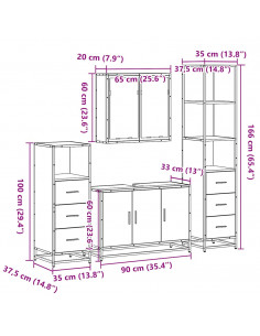 Set Mobili da Bagno 4 pz Rovere Sonoma in Legno Multistrato