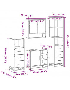 Set Mobili da Bagno 4 pz Rovere Sonoma in Legno Multistrato