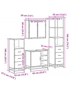 Set Mobili da Bagno 4 pz Rovere Sonoma in Legno Multistrato