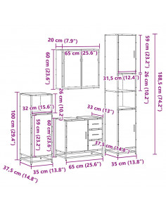 Set Mobili da Bagno 4 pz Rovere Sonoma in Legno Multistrato
