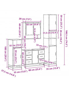 Set Mobili da Bagno 4 pz Rovere Sonoma in Legno Multistrato