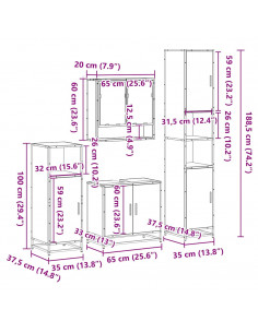 Set Mobili da Bagno 4 pz Rovere Sonoma in Legno Multistrato