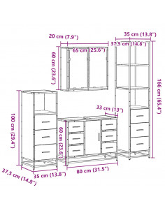 Set Mobili da Bagno 4 pz Rovere Sonoma in Legno Multistrato