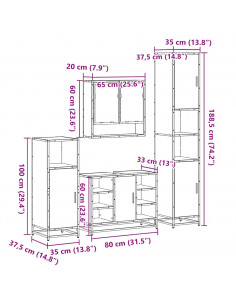 Set Mobili da Bagno 4 pz Rovere Sonoma in Legno Multistrato