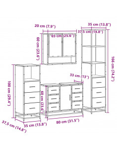 Set Mobili da Bagno 4 pz Rovere Sonoma in Legno Multistrato