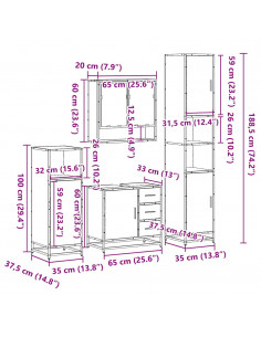 Set Mobili da Bagno 4 pz Rovere Sonoma in Legno Multistrato