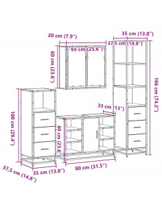 Set Mobili da Bagno 4 pz Rovere Sonoma in Legno Multistrato