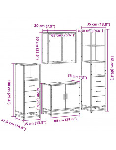 Set Mobili da Bagno 4 pz Rovere Sonoma in Legno Multistrato