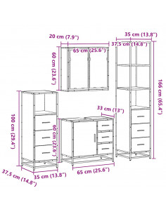 Set Mobili da Bagno 4 pz Rovere Sonoma in Legno Multistrato