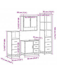 Set Mobili da Bagno 4 pz Rovere Sonoma in Legno Multistrato