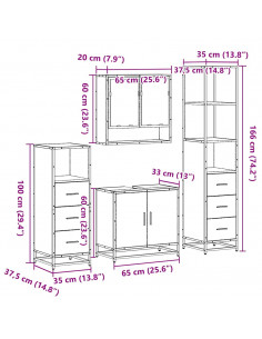 Set Mobili da Bagno 4 pz Rovere Sonoma in Legno Multistrato