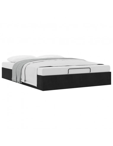 Struttura Letto Pouf senza Materasso Nero 140x190 cm in Velluto