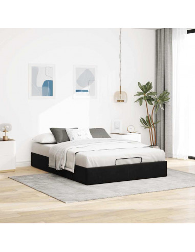 Struttura Letto Pouf senza Materasso Nero 140x190 cm in Velluto