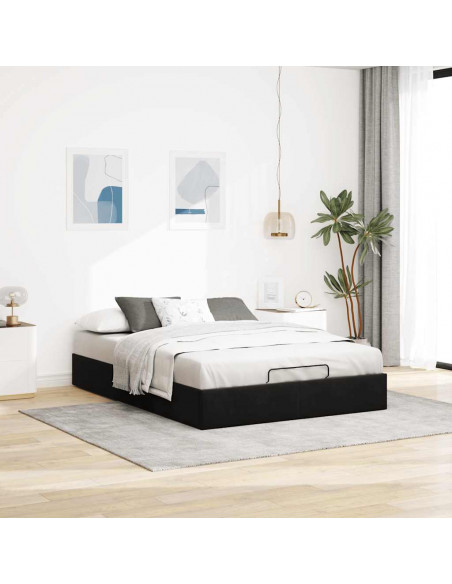 Struttura Letto Pouf senza Materasso Nero 140x190 cm in Velluto