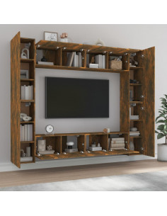 Set Mobili Porta TV 8pz Rovere Fumo in Legno Multistrato 2