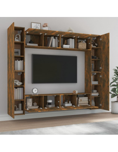 Set Mobili Porta TV 8pz Rovere Fumo in Legno Multistrato
