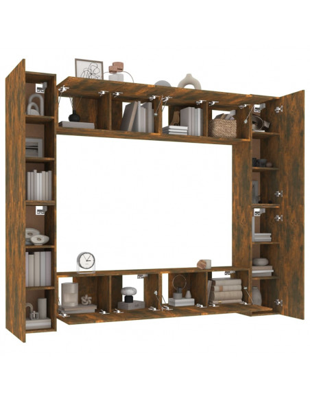 Set Mobili Porta TV 8pz Rovere Fumo in Legno Multistrato