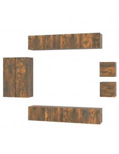 Set Mobili Porta TV 8 pz Rovere Fumo in Legno Multistrato 2