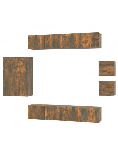 Set Mobili Porta TV 8 pz Rovere Fumo in Legno Multistrato