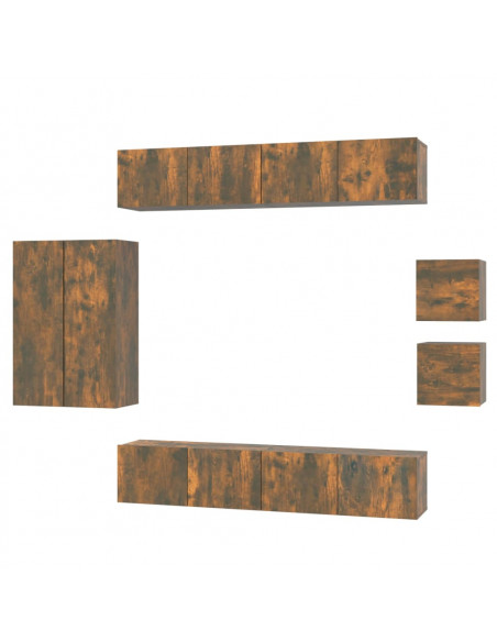Set Mobili Porta TV 8 pz Rovere Fumo in Legno Multistrato