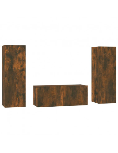 Set Mobili Porta TV 3 pz Rovere Fumo in Legno Multistrato