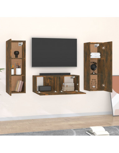 Set Mobili Porta TV 3 pz Rovere Fumo in Legno Multistrato