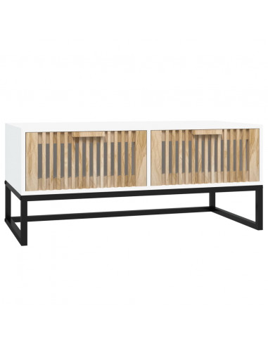 Tavolino da Salotto Bianco 80x40x35cm Legno Multistrato e Ferro