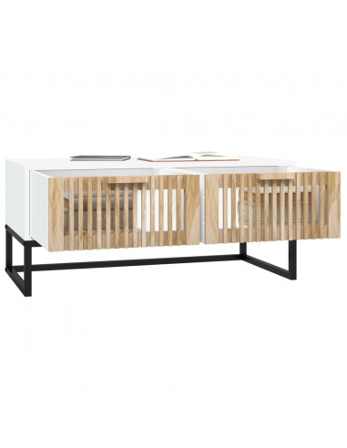 Tavolino da Salotto Bianco 80x40x35cm Legno Multistrato e Ferro