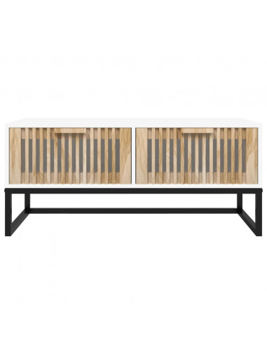 Tavolino da Salotto Bianco 80x40x35cm Legno Multistrato e Ferro